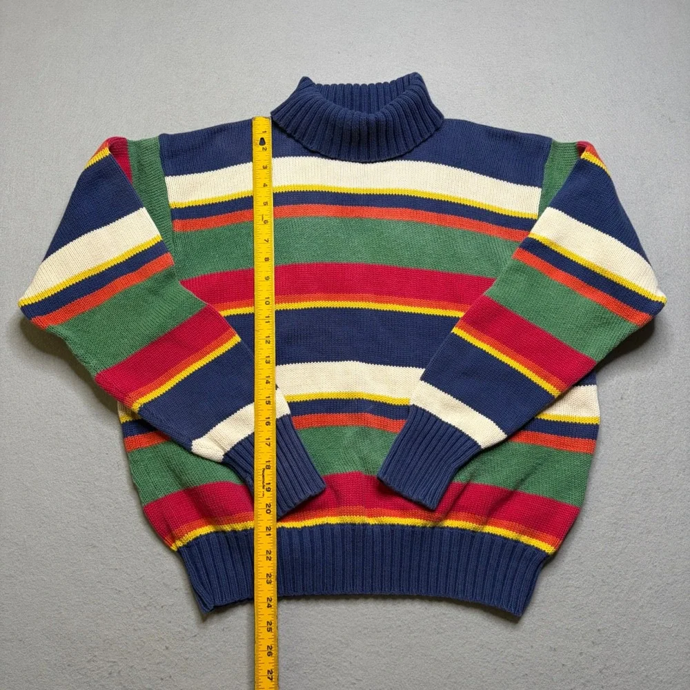 Polo Ralph Lauren Sweater Mens L Blue Multi Color Stripe Vintage Turtleneck Knit